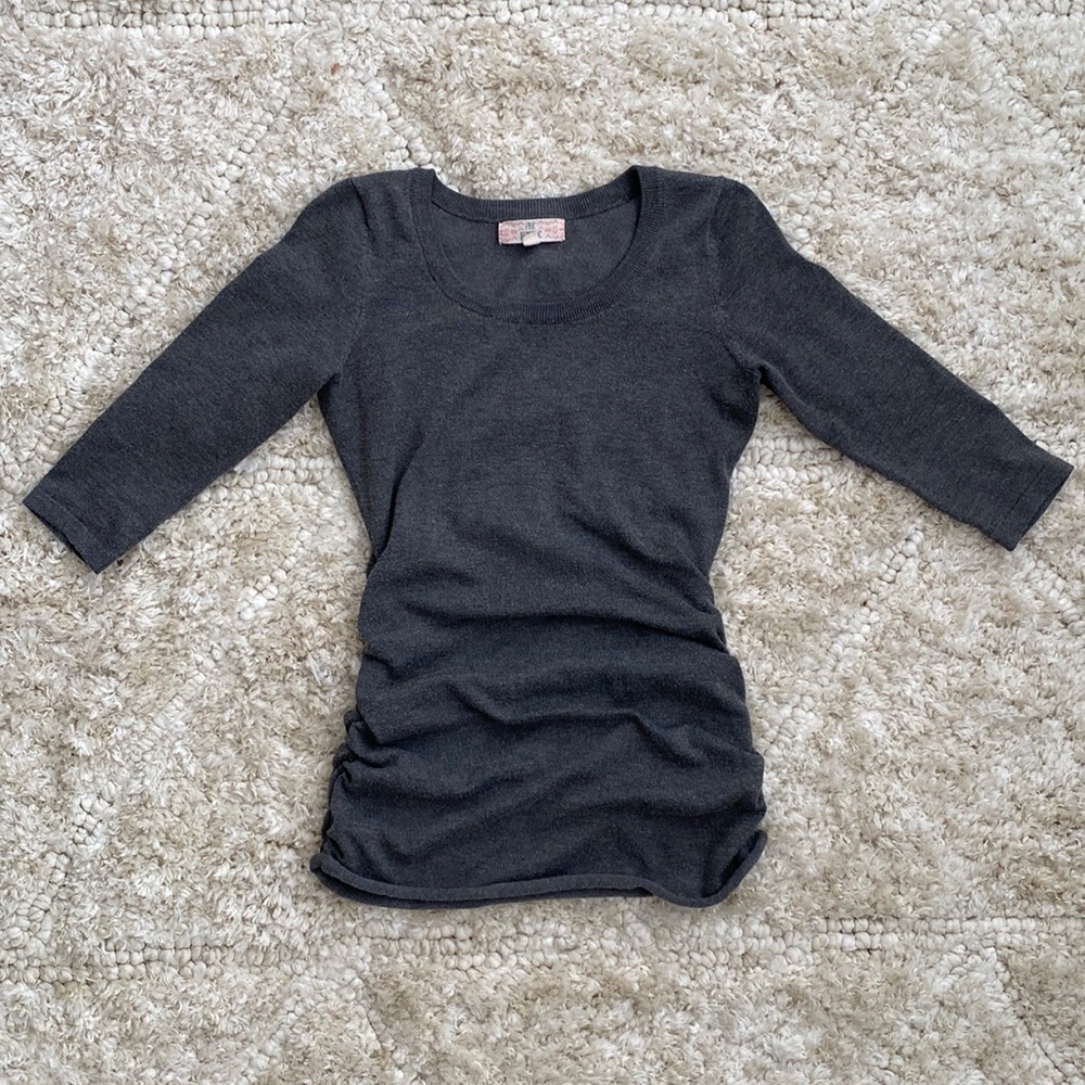 Ruched three-quarter sleeve sweater